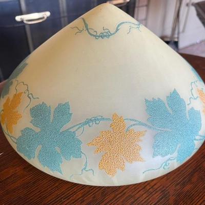 10 inch Antique Cone Top Mushroom Shade with Yellow Orange and Green Leaves