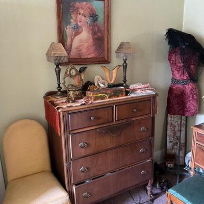 Vintage dressers, bedroom sets and side tables throughout the house.