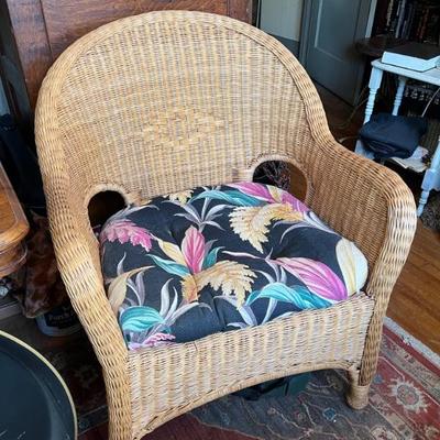 Newer nice condition wicker chairs with matching vintage floral cushions 
