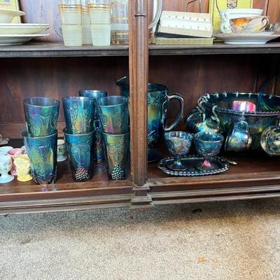 Several sets of carnival glass 