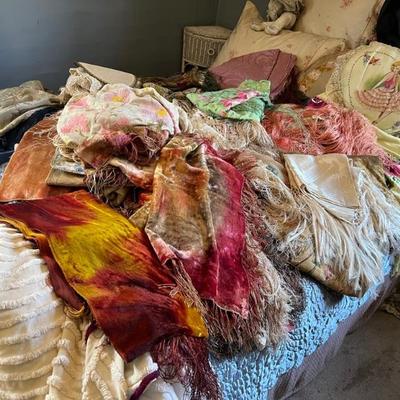Dozens of fabulous antique piano throws with fringe