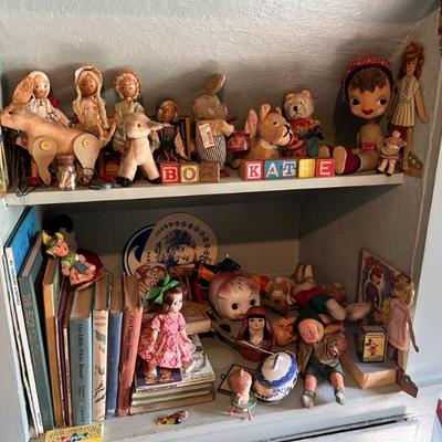 Vintage and antique toys and dolls and books