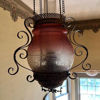 Antique handing lamps that are not wired in like this one - for sale throughout the house. Hard wired lights will not be sold.