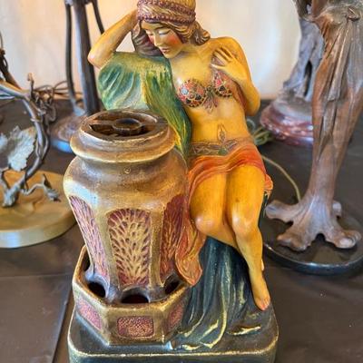 1928 Motion Lamp and incense burner with original plastic multicolor spinner (it's wired, but bulb inside doesn't turn on,...