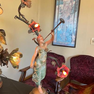 Dozens of antique table lamps from the art deco and art nouveau periods. 