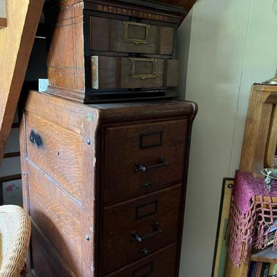 Antique filing cabinet and smaller file drawers