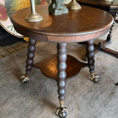 Gorgeous antique claw and glass ball foot wood accent table