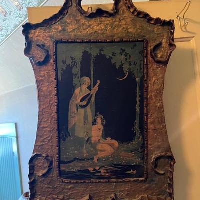Fantastic and unique antique pie crust frame featuring a scene from the Orientalist era. 
