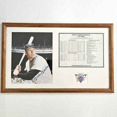 Autographed Picture of Mickey Mantle with Dream Team Career Stats - Framed and Matted