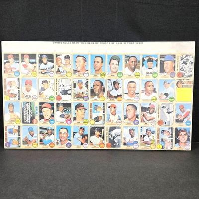 Reprint of 1968 Nolan Ryan Rookie Card Uncut Sheet: Limited Edition of 1000 Printed