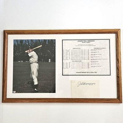 Autographed Picture of Joe DiMaggio with Dream Team Career Stats - Framed and Matted