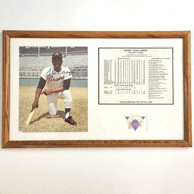 Autographed Picture of Hank Aaron with Dream Team Career Stats - w/ COA Framed and Matted