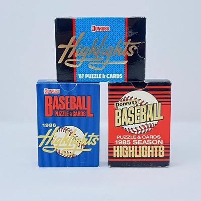 1985, 1986, & 1987 Donruss Highlights Cards of Players & Pitchers-SET of 3- Each has 56 Cards & Small Puzzle