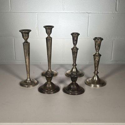 (6PC) STERLING CANDLESTICKS | Three pairs of weighted Sterling Silver Candlesticks, including Fisher and Lenox. - l. 3 x h. 10 in...