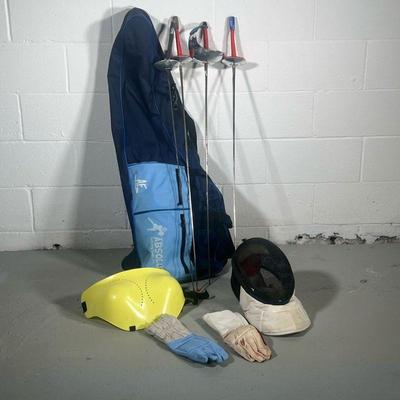 FENCING EQUIPMENT | Includes: 1 Sabre, 3 Foils, mask, gloves, and breastplate in large fencing bag.