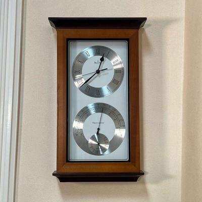 BULOVA CLOCK AND BAROMETER | Bullova Combination wall Clock and Barometer. - l. 10 x h. 17 in