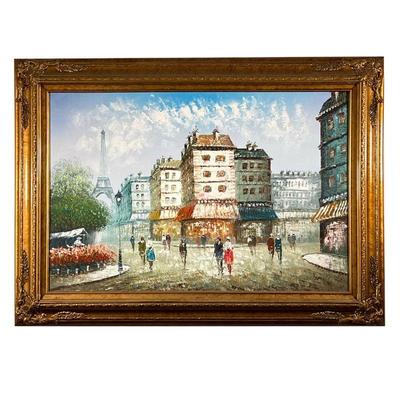BURMAN OIL PAINTING OF THE EIFFEL TOWER | Oil painting of Paris with the Eiffel Tower Signed Burnem. - l. 44 x h. 32 in