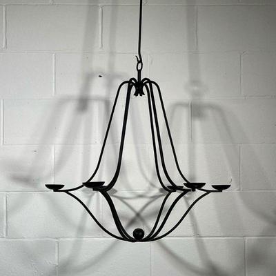 CAST IRON CANDLE CHANDELIER | Black cast iron chandelier with 6 candle holders (not electrified). - h. 27 x dia. 27 in
