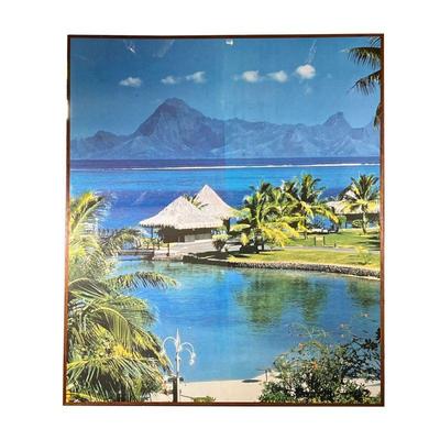LARGE TROPICAL ISLAND PICTURE | Photograph of tropical island on large wooden frame. - l. 6 x h. 7 ft