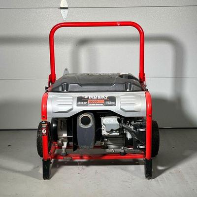 HUSKY 5000W PORTABLE GENERATOR | 5000 Running-watt gas-powered portable generator with 4 120V plugs and 1 240V AC plug for house power. -...