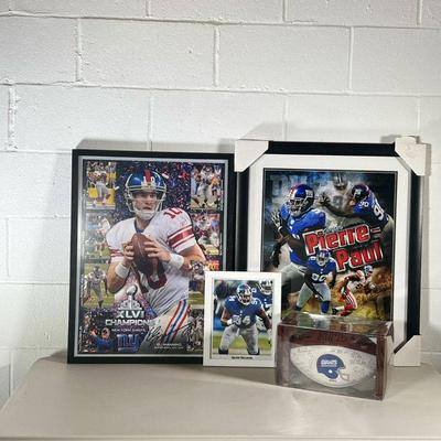 (4PC) NY GIANTS FOOTBALL LOT | Wilson 1993 Giants Football with facsimile signatures with Original Box; Calvin Tomlinson Autographed...