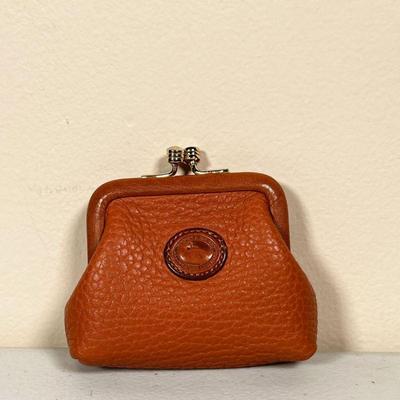 DOONEY & BOURKE BROWN LEATHER COIN PURSE | All Weather Leather coin pouch. - l. 3.5 x w. 1 x h. 4 in