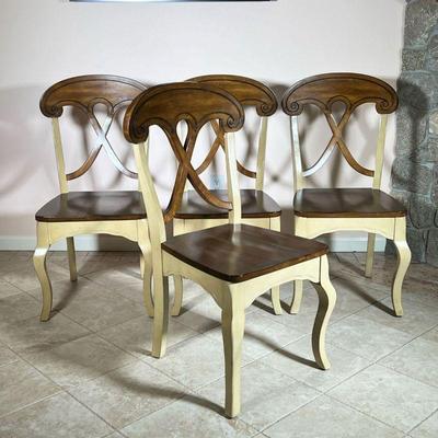 (4PC) PIER ONE FRENCH COUNTRY CHAIRS | Pier One Country Chairs Finished seat and backrest. Legs and back support painted in a sand color....