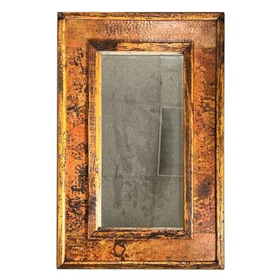 RUSTIC HAMMERED COPPER MIRROR | Weather wood frame with hammered copper insert, made in Mexico. - w. 21 x h. 33 in 