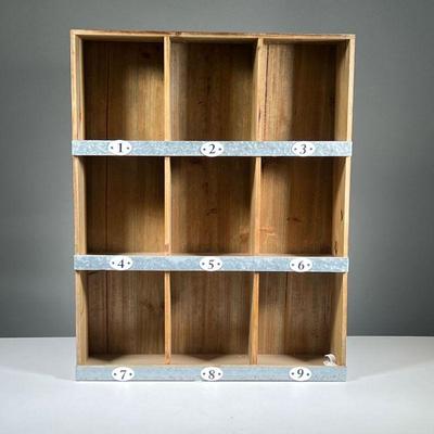 RUSTIC STYLE WALL SHELF | With 9 numbered cubby holes. - l. 19 x w. 6 x h. 24 in 