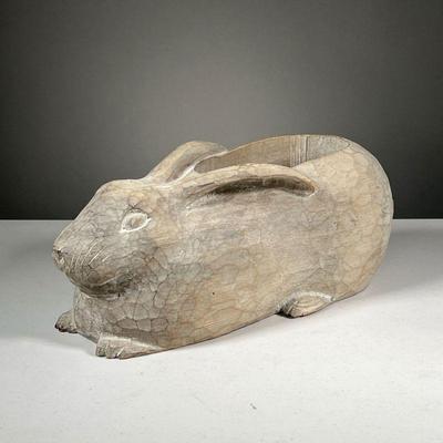 REED BROS. CHIP CARVED RABBIT | Chip Carved wooden rabbit signed by Reed brothers and with brand; opening for plants or other vessel...
