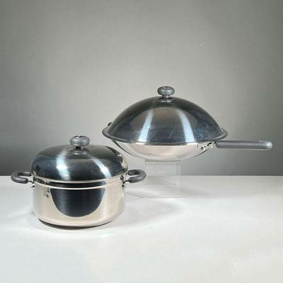 CIRCULON HI-LOW SYSTEM STAINLESS STEEL WOK | Near new, with insert and paperwork, manufactured in Hong Kong. - l. 22 x dia. 14 in 