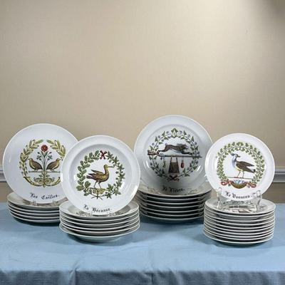 (32PC) PORCELAINE Dâ€™AUTEUIL PLATE COLLECTION | Including three 7.5-inch plates, eight 9.5-inch plates, seven 8.75-inch dishes, eight...