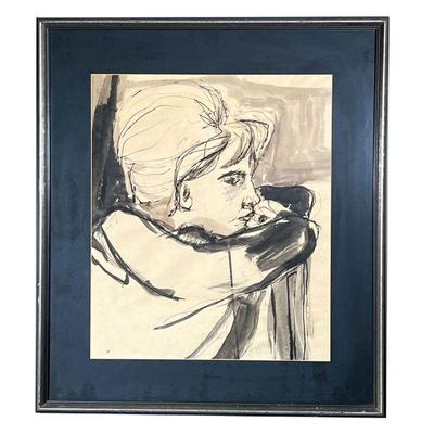 M. DREER (1963) SIGNED PAINTING | Features concerned looking woman with concerned face. 16 x 19 in (sight). - w. 23.25 x h. 26.25 in 