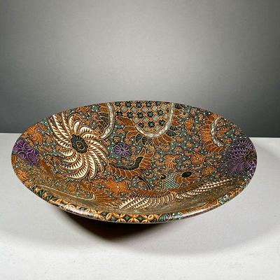 UNUSUAL BATIK BOWL | Patterned fabric over (probably) ceramic. - h. 4 x dia. 15.5 in 