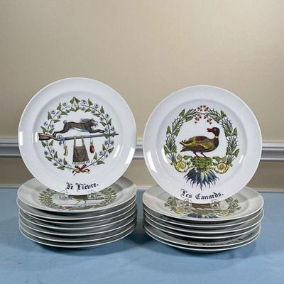 (15PC) GIRAUD PLATES | Porcelaine Dâ€™Auteuil plates with different game animal patterns. 