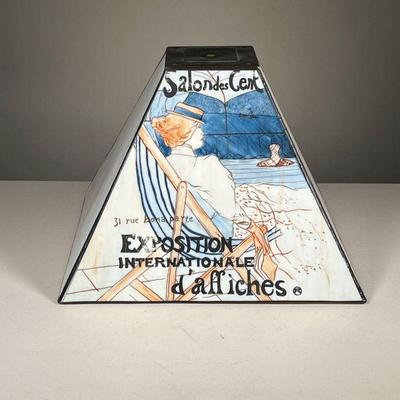 TOULOUSE LAUTREC LAMPSHADE | Salon des Cent glass lampshade with artwork on two opposite sides, the other panels marbled slag glass. - l....
