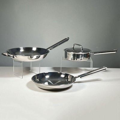 (3PC) CUISINART COOKWARE | Cuisinart Commercial Stainless Cookware, including a 9-1/2 inch skillet, a 6-1/2 inch sauce pan with lid, and...
