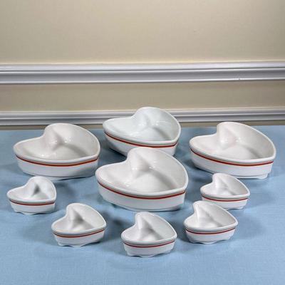 (9PC) Dâ€™AUTEUIL HEART DISHES | Including five small heart shaped dishes (l. 3.5 in.) and four of larger size (7 x 6.75) 