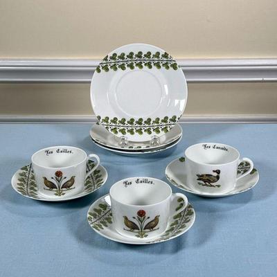 (9PC) Dâ€™AUTEUIL TEACUPS | Including three tea cups, three saucers, and three additional under plates (dia. 6.75 in.) - w. 4 in (cups) 