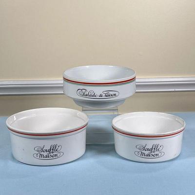 (3PC) Dâ€™AUTEUIL SOUFFLÃ‰ & SALAD BOWLS | Including two soufflÃ© dishes (largest dia. 8.5 in.) and a salad bowl (dia. 8.5 in.) 