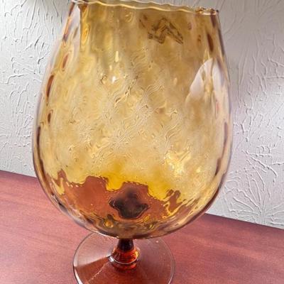 MCM Amber Glass Footed Bowl 