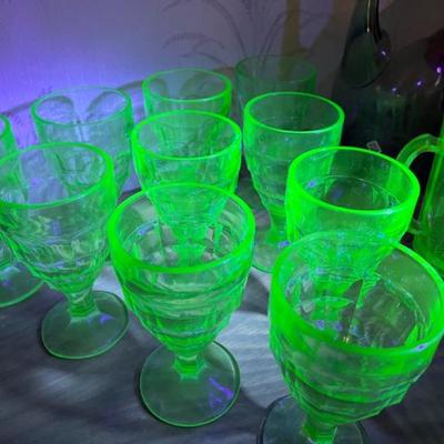 Green Uranium  Vaseline Glass Goblets