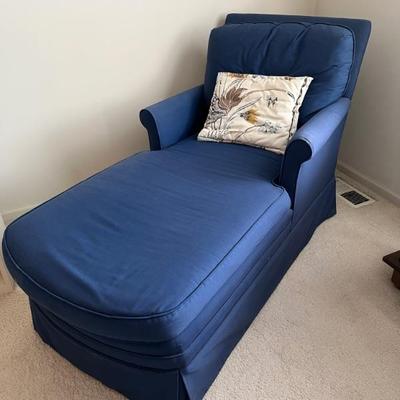 1980s chaise lounge, covered in navy