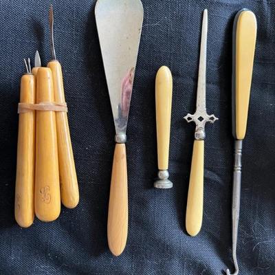 antique hand mirrors, boxes, vanity sets, manicure, etc, all celluloid