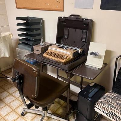 A cool, MCM office setup for the work from home hipster! Vintage Smith Corona typewriter, typing stand and office chair