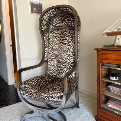 I am fierce! A very cool, mid century, French style vintage armchair covered in leopard fabric--RAARGH!