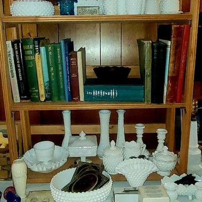 Large collection of hobnail milk glass