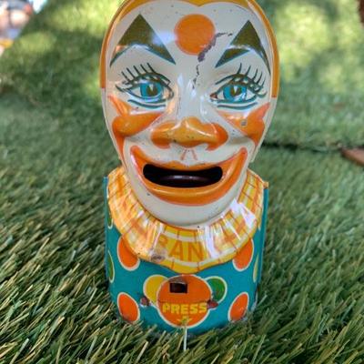 Vintage Clown Lithographed Tin Bank By J Chein & Co. 