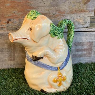 Vintage Italian Majolica Monk Pig Ceramic Pitcher 