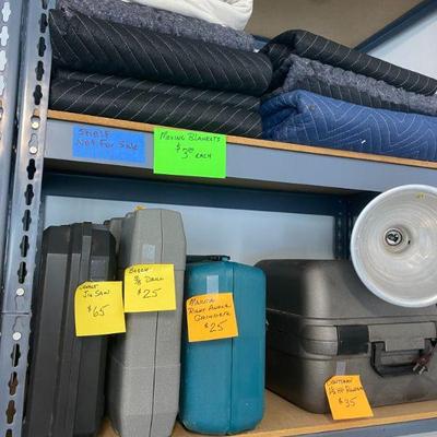 Dewalt Jig Saw , Bosch 3/8 Drill , Makita Right Angle Grinder , Craftsman Router , Moving Blankets